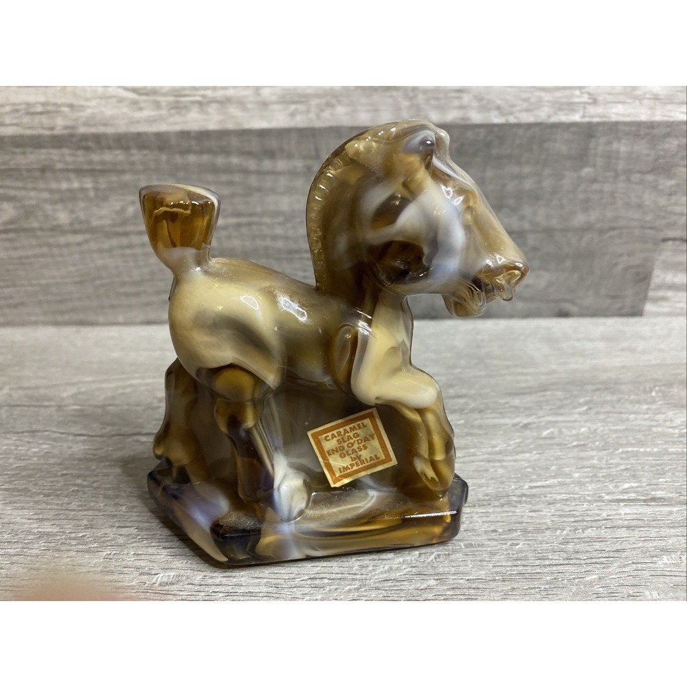 VTG Imperial Glass Company Plug Horse Stallion Caramel Carmel Slag Figurine